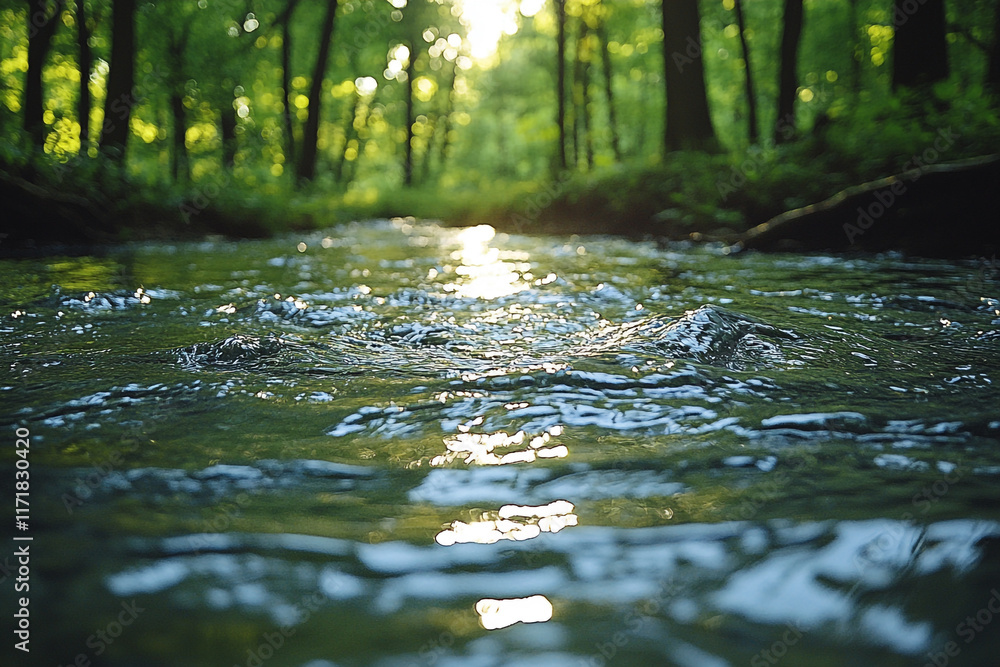 Sunlight Dapples Forest Stream Water Flowing Gently Sunlight Dapples Forest Stream Water Flowing Gently