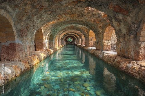 Ancient Stone Aqueduct Channel Clear Water photo