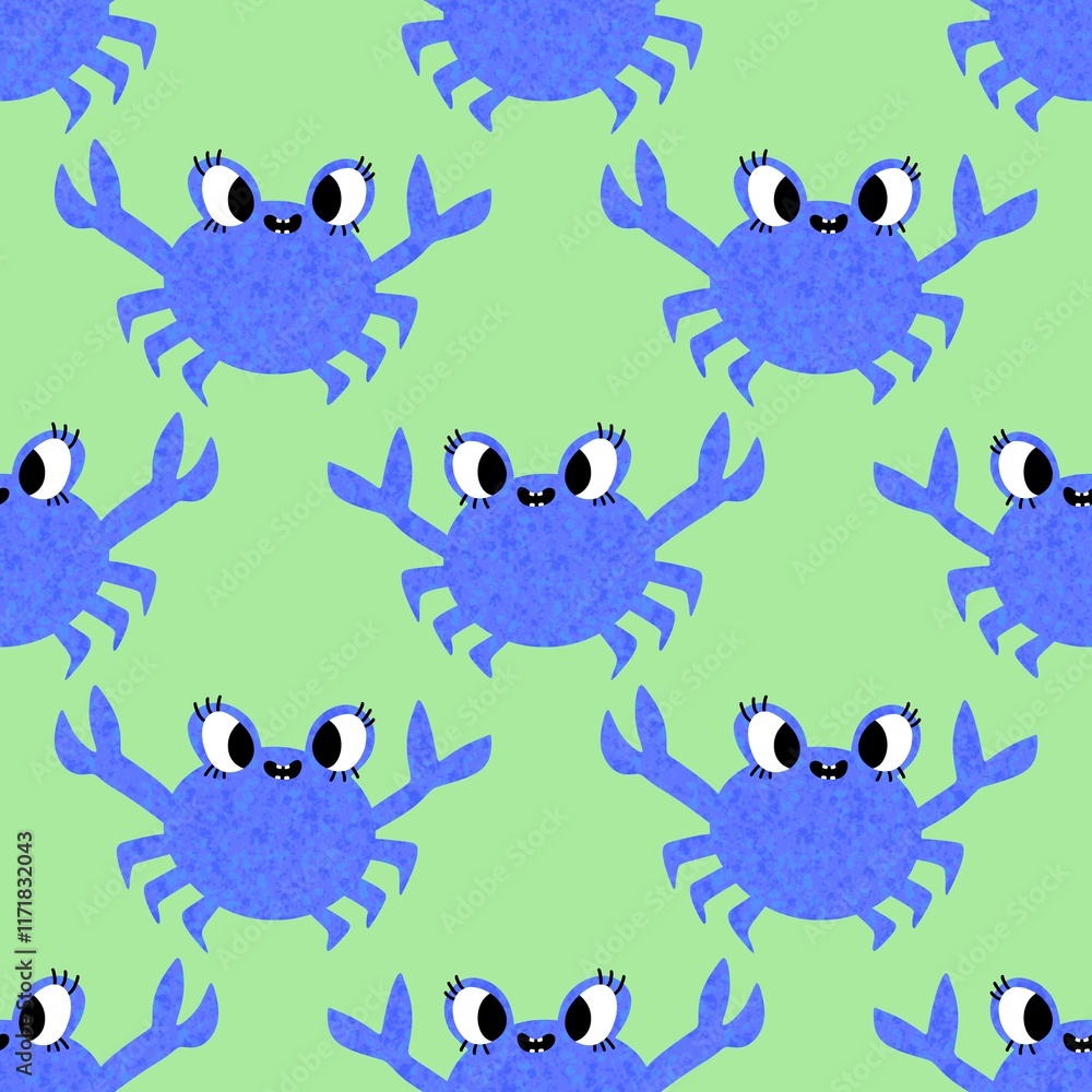 Fototapeta premium Ocean animals seamless crabs pattern for wrapping paper and fabrics and linens