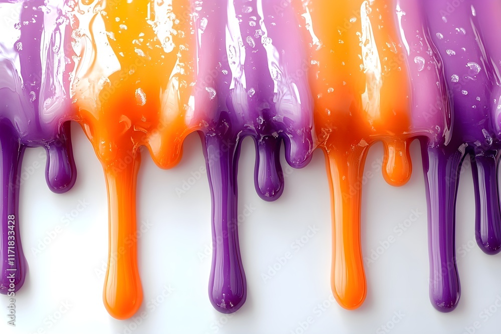 Naklejka premium Dripping liquid orange and purple on a white background