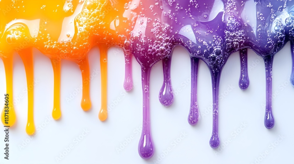 Naklejka premium Dripping liquid orange and purple on a white background