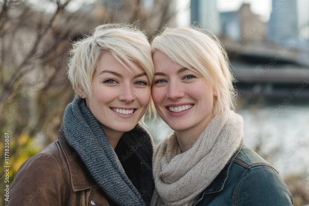 Obraz premium Affectionate Young Lesbian Couple Embracing in Urban Outdoor Setting