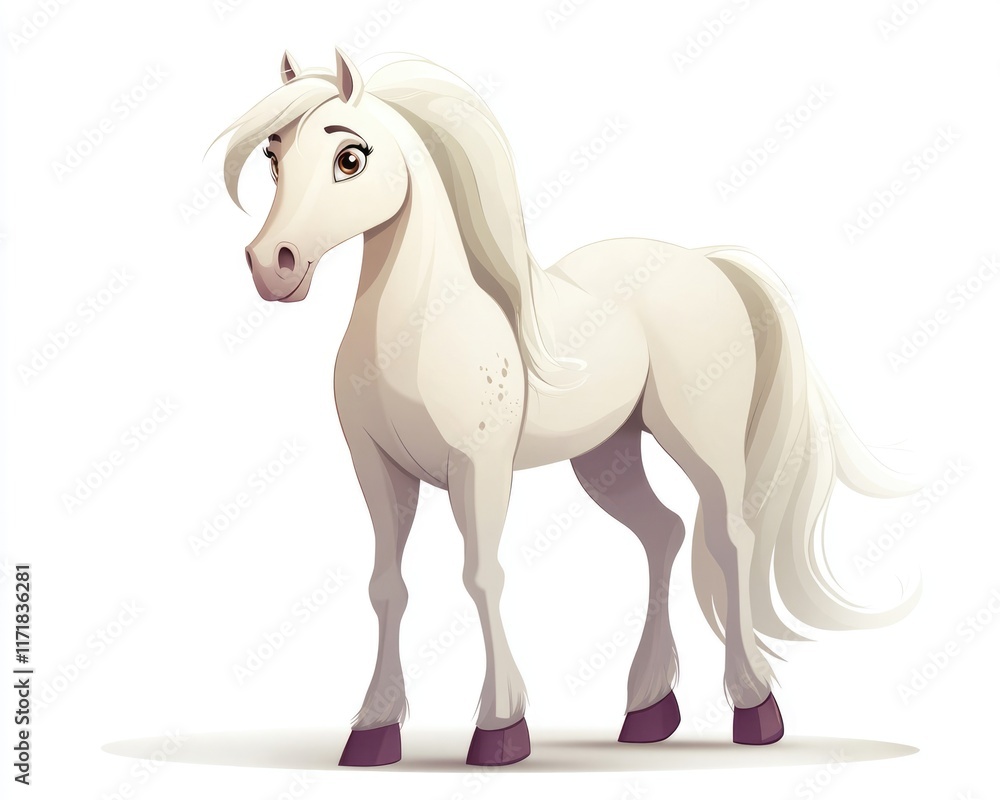 Obraz premium Playful Cartoon Horse Character: Isolated Wild Animal with Hoof, Featuring White Fur and Farm Vibes