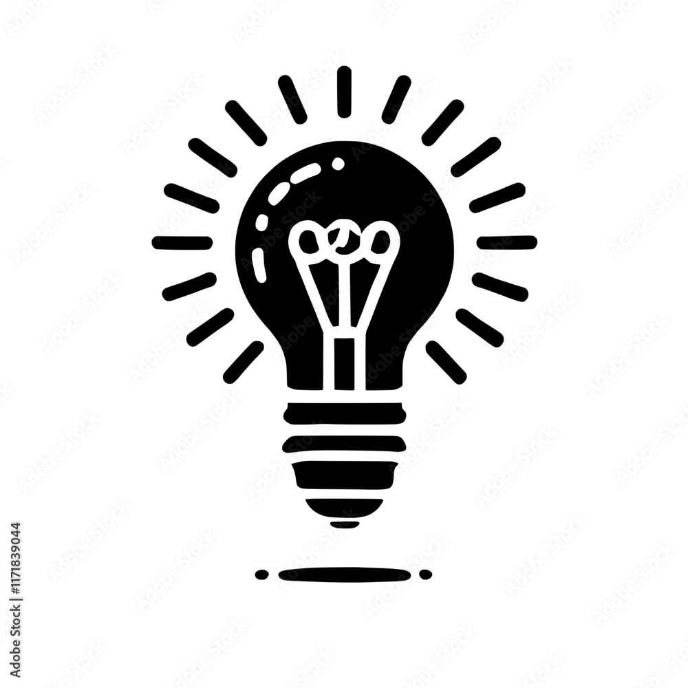 Lightbulb Icon: A simple yet powerful black and white illustration of a lightbulb, symbolizing inspiration, innovation, and new ideas. perfect for websites, presentations, and marketing materials.