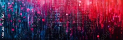 Wallpaper Mural Creating a digital background with data streams.
Vertical streams of double codes and numeric characters in blue and red results. The elements of the image resemble digital rain. Torontodigital.ca