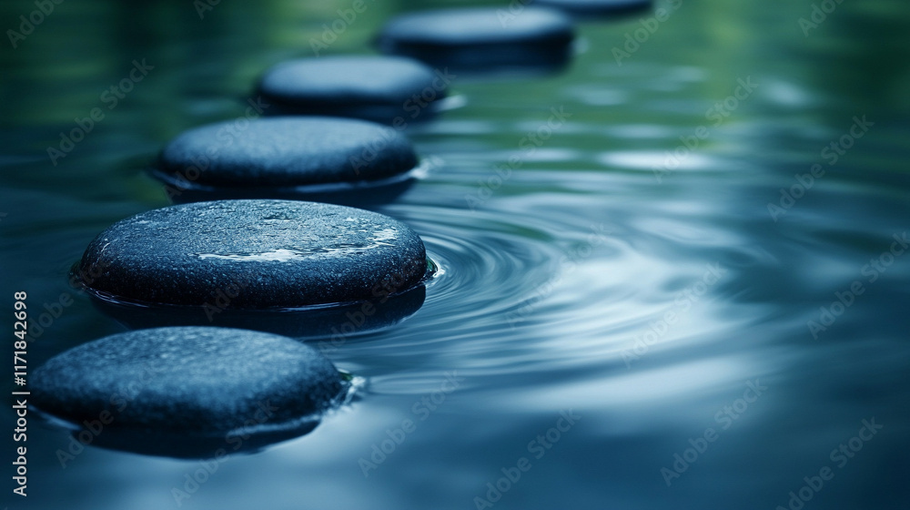 Smooth stones arranged in water creating gentle ripples that radiate outward with a blurred caption space on the side evoking calmness, balance, and tranquility
Smooth stones arranged in water creating gentle ripples that radiate outward with a blurred caption space on the side evoking calmness, balance, and tranquility