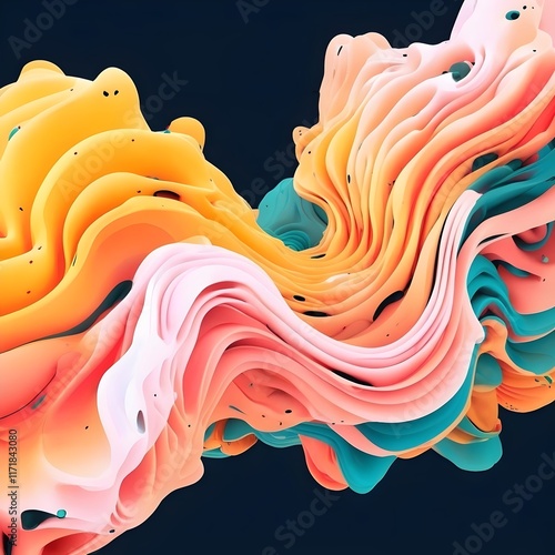 Abstract Wave Digital Art on Dark Blue Background