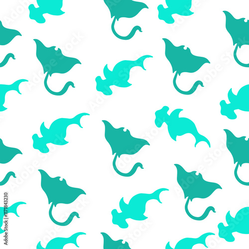 Stingray and Hammerhead Shark Seamless Pattern for kids