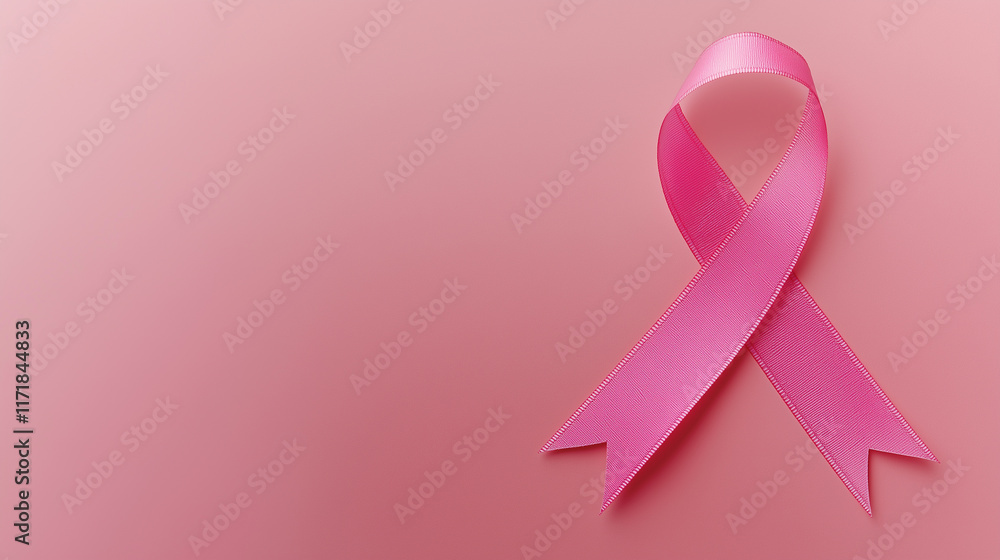 Pink awareness ribbon on soft pink background, symbolizing solidarity, hope, and support for World Cancer Day and awareness initiatives. Pink awareness ribbon on soft pink background, symbolizing solidarity, hope, and support for World Cancer Day and awareness initiatives.