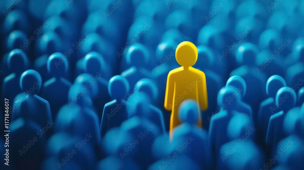 Obraz premium A single yellow figure stands out amongst a crowd of blue figures. (1)