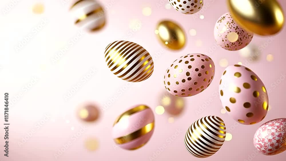 Floating Easter Eggs with Metallic Accents on Blush Pink Background Floating Easter Eggs with Metallic Accents on Blush Pink Background