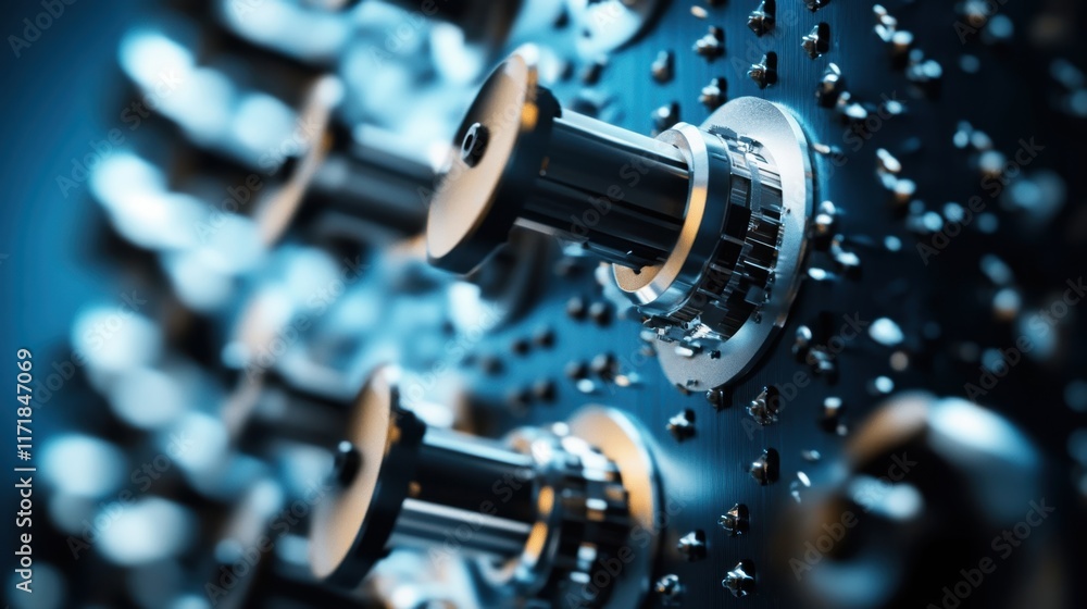 Close up view of intricate gears and machinery operating seamlessly, showcasing precision engineering and industrial automation in a high tech setting with a shallow depth of field Close up view of intricate gears and machinery operating seamlessly, showcasing precision engineering and industrial automation in a high tech setting with a shallow depth of field