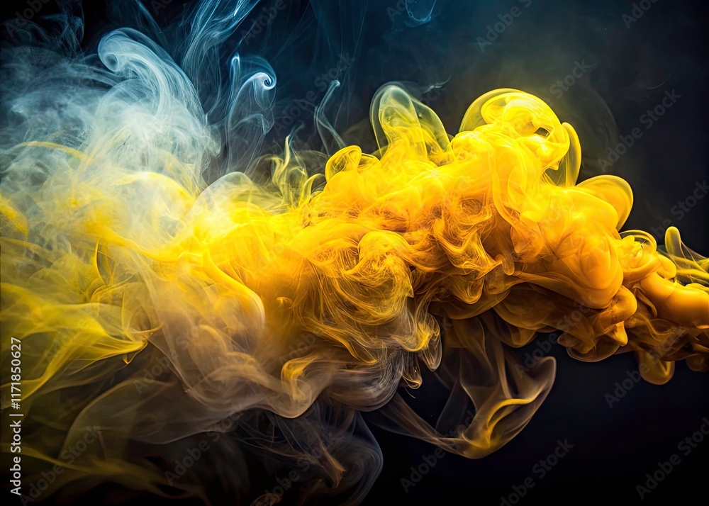 Fototapeta premium Digital art depicting sideways, yellow smoke; high depth of field, smoky background creates abstract haze.