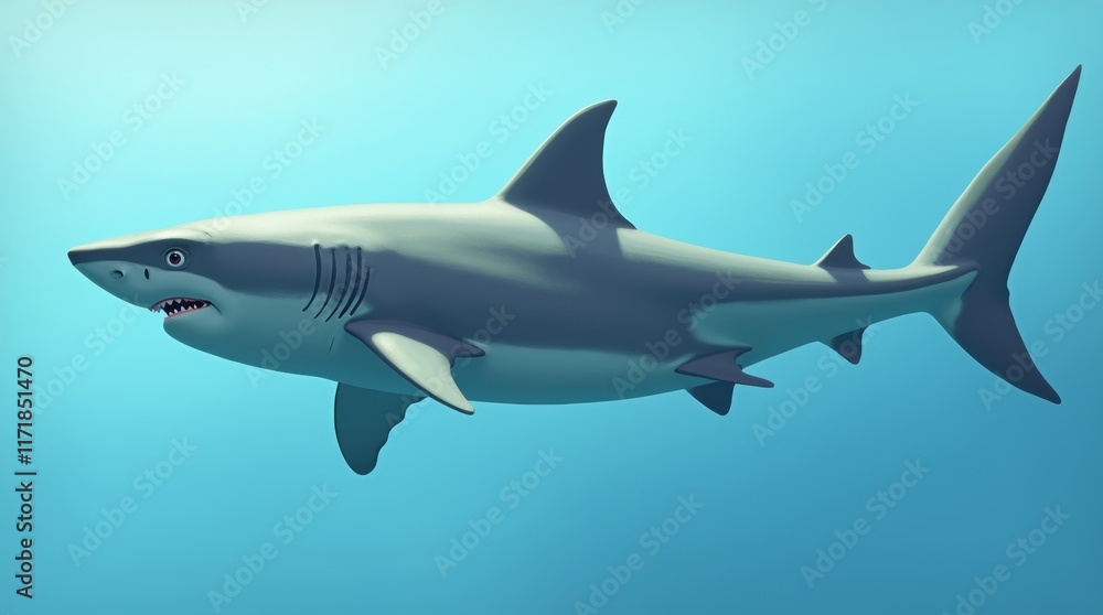 A top-down 2D illustration of a sleek, streamlined shark with glistening grayish-blue scales and sandpapery skin, set against a gradient blue background, showcasing dynamic fin and tail movement. A top-down 2D illustration of a sleek, streamlined shark with glistening grayish-blue scales and sandpapery skin, set against a gradient blue background, showcasing dynamic fin and tail movement.