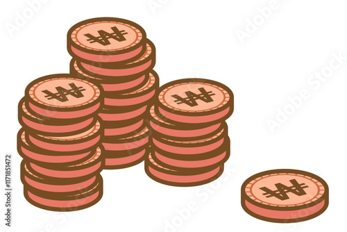 韓国ウォンの硬貨を積み上げたイラスト