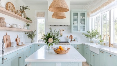 Breezy coastal kitchen featuring soft blue cabinetry and nautical accents for a fresh seaside vibe