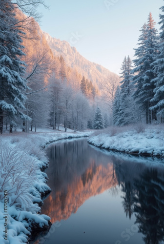 La rivière coule dans un paysage de nature en hiver photo