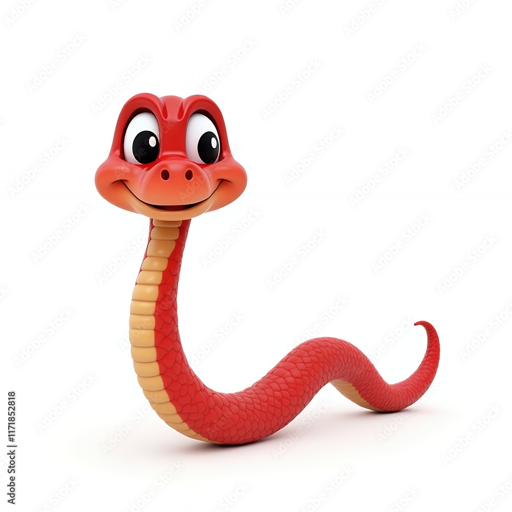Adorable Cartoon Red Snake: 3D Render of a Cute, Friendly Reptile Adorable Cartoon Red Snake: 3D Render of a Cute, Friendly Reptile