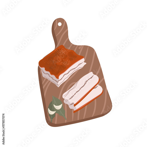 Vector illustration of Ukrainian national dish chopped lard, salo.  isolated. Design element for travel maps, posters, website, menu