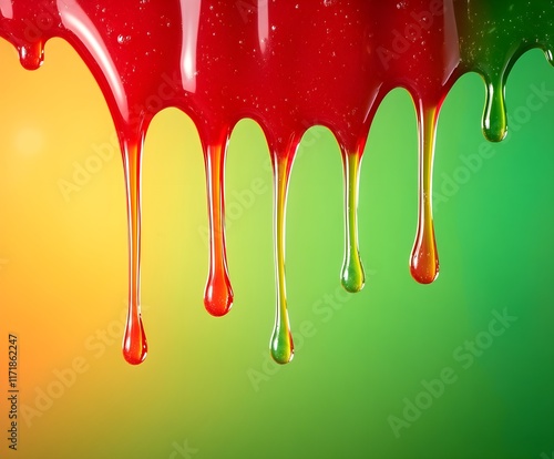 Dripping liquid green and red on a solid background photo