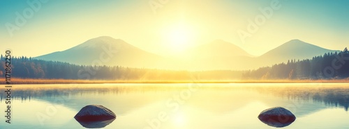 Tatra National Park, where the sun rises over a mountain lake in Poland