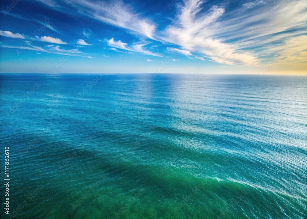 Obraz premium Minimalist coastal serenity: Atlantic's calm blue horizon, pristine beach, summer escape.