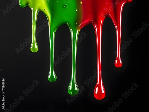 Dripping liquid green and red on a solid background photo