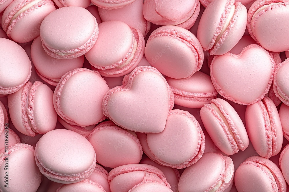 Fototapeta premium Pink heart-shaped macarons. Generative AI