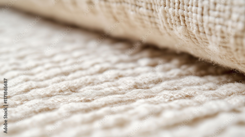 Macro shot of textured beige fabric emphasizing intricate weave details, showcasing natural material, tactile aesthetics, and organic designs for textile and interior concepts. Macro shot of textured beige fabric emphasizing intricate weave details, showcasing natural material, tactile aesthetics, and organic designs for textile and interior concepts.