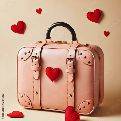 Stylish fashionable pink travel bag looks elegant on a delicate beige background, creates a sense of minimalism and modernity, the concept of travel