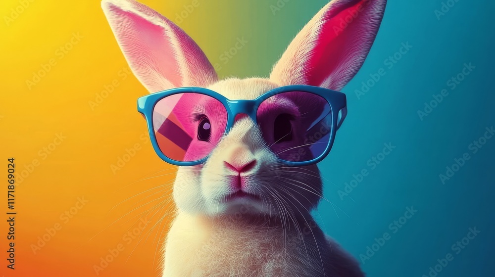 bunny with glasses on a colorful background bunny with glasses on a colorful background