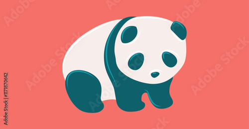 Artistic illustration of a panda against a vibrant coral background. Modern design captures the essence of this beloved animal, environmental campaigns or wildlife conservation themes.
