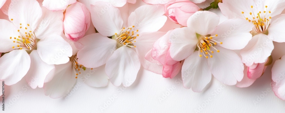 Pink spring cherry blossom flowers cascading from a tree branch, isolated on a plain background Pink spring cherry blossom flowers cascading from a tree branch, isolated on a plain background