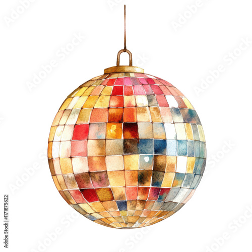 Sparkly gold disco ball in flat watercolor style for festive decor and design