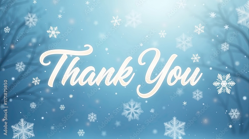 A charming thank you banner is adorned with snowflakes, set against a serene winter backdrop. It conveys appreciation, perfect for Thank You Day celebrations A charming thank you banner is adorned with snowflakes, set against a serene winter backdrop. It conveys appreciation, perfect for Thank You Day celebrations