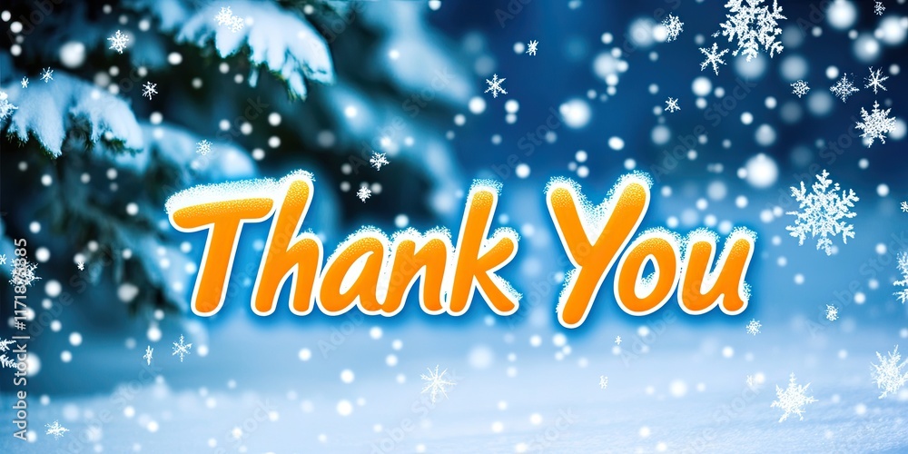 A vibrant thank you banner shines against a snowy background, perfect for expressing gratitude during the winter season and celebrating Thank You Day A vibrant thank you banner shines against a snowy background, perfect for expressing gratitude during the winter season and celebrating Thank You Day