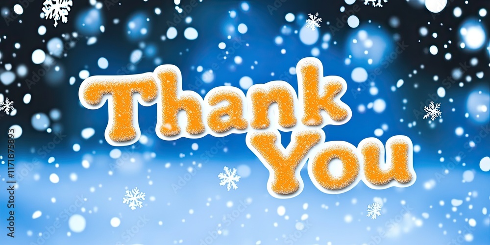 A thank you banner is prominently displayed against a snowy blue background, celebrating a spirit of gratitude during the winter season and Thank You Day festivities A thank you banner is prominently displayed against a snowy blue background, celebrating a spirit of gratitude during the winter season and Thank You Day festivities