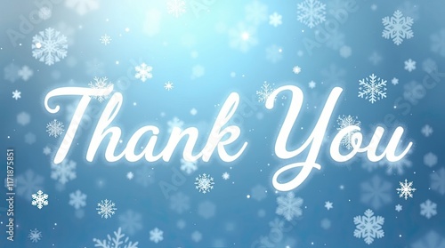 A heartfelt thank you message is displayed against a serene winter backdrop filled with softly falling snowflakes, perfect for expressing gratitude during the season