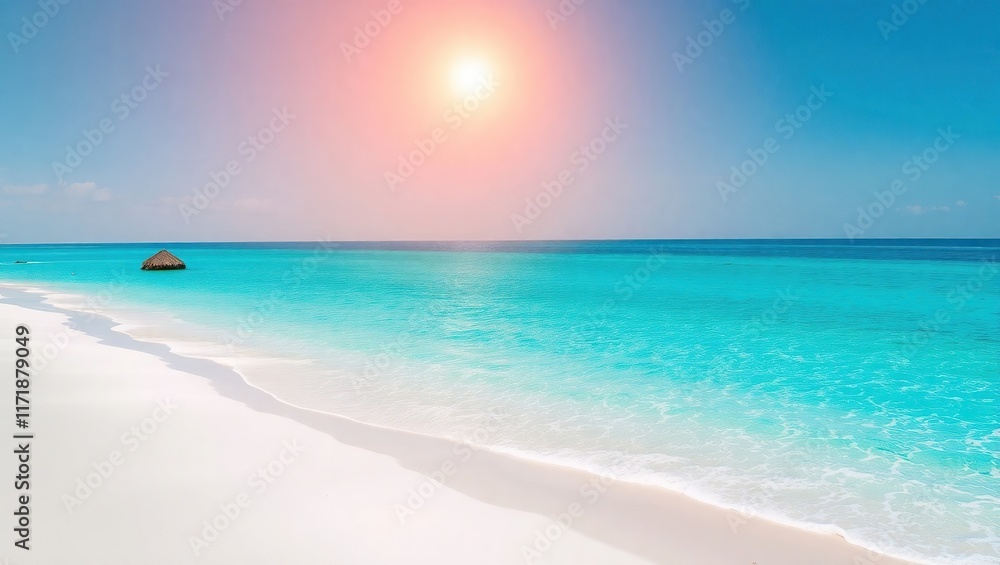 Obraz premium Tranquil Tropical Beach Scene With Sunlit Sky