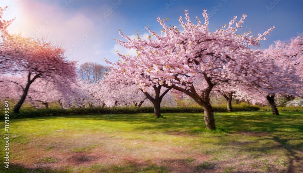 Blossoming Cherry Trees in a Serene Garden Blossoming Cherry Trees in a Serene Garden