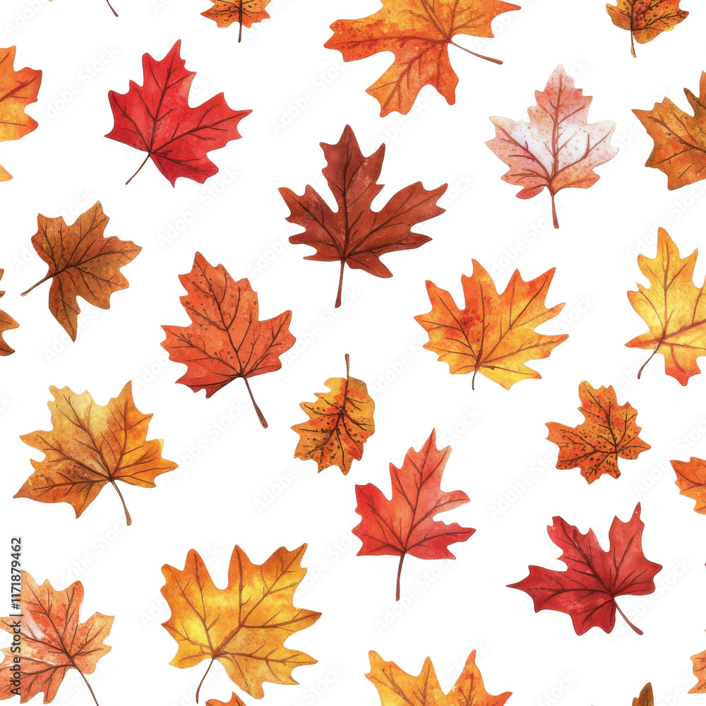 Obraz premium Watercolor autumn leaves pattern for warm and cozy seasonal design