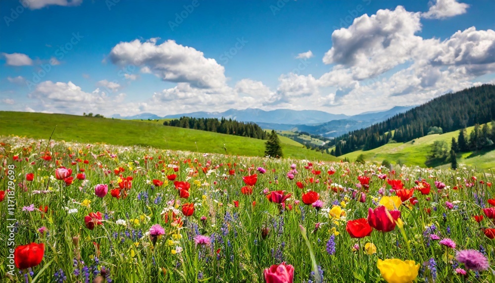 Vibrant Spring Meadow with Blooming Wildflowers Vibrant Spring Meadow with Blooming Wildflowers