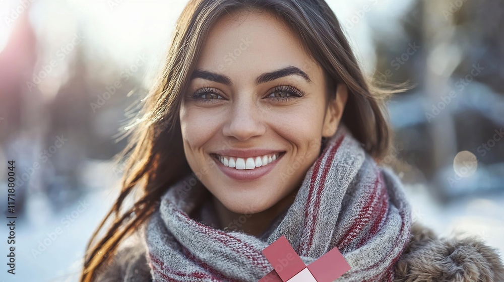 Happy woman smiling outdoors in winter. Happy woman smiling outdoors in winter.