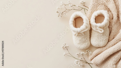 Nursery frame mockup, vertical white wooden frame  for baby room art, baby shower announcement, top view, flat lay