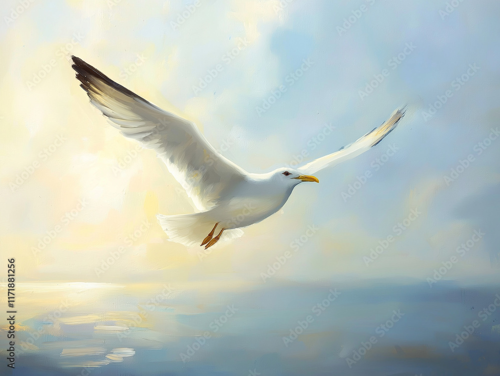Luminous Gull Soaring Through a Pale-Blue Sky Luminous Gull Soaring Through a Pale-Blue Sky