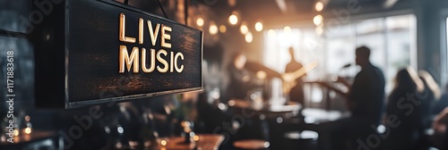 Obraz na płótnie Sign that reads “LIVE MUSIC”. - bar - concert venue - pub - band - cover charge - music - dance - acoustic w salonie