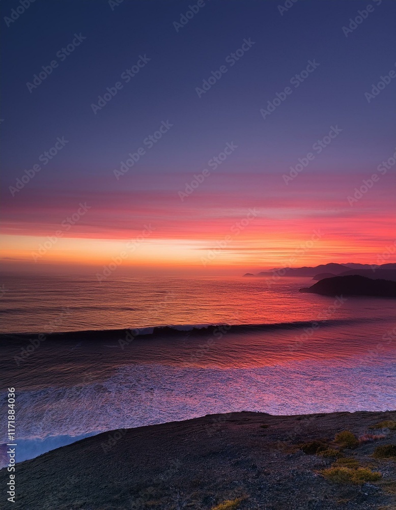 Fiery sunset paints the ocean in vibrant hues. Fiery sunset paints the ocean in vibrant hues.