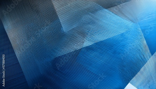 Abstract blue and white textile threads creating a geometric pattern.