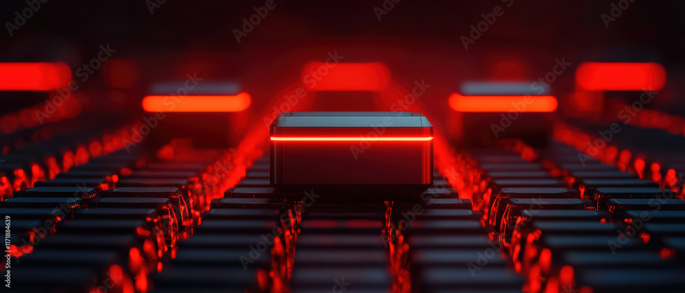 Obraz premium Futuristic red glowing technology on dark background