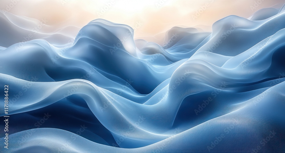 Obraz premium Abstract 3D Fluid Lines Curves Ethereal Lighting Blue Gray Landscape Design